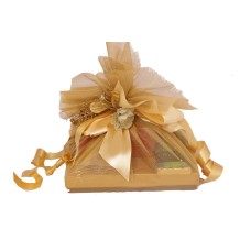Mini Gold Netted Hamper with chocolates, dry fruits and candle
